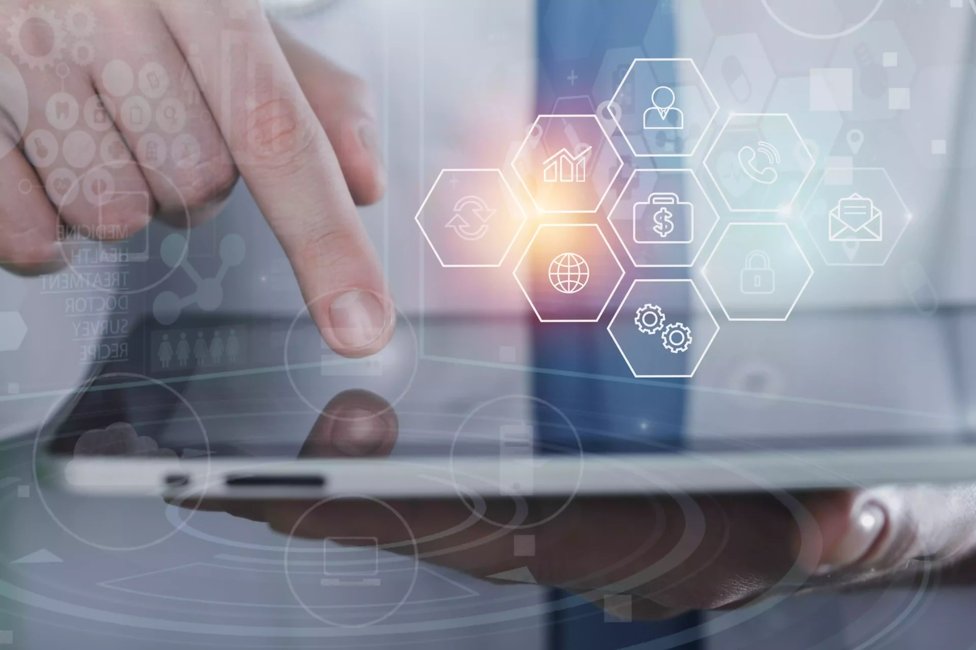 network connection illustration human hands with digital tablet